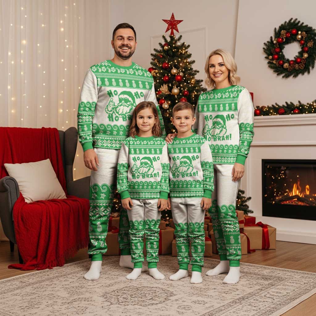 Green Mele Kalikimaka Hawaii Christmas Pajama Set Funny Ho Ho Ho Santa Shaka LT14 - Polynesian Pride