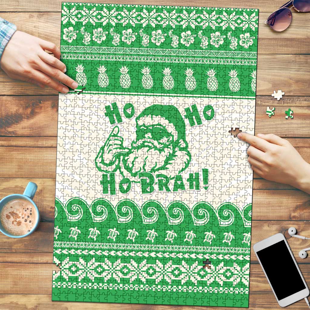Green Mele Kalikimaka Hawaii Puzzle Funny Ho Ho Ho Santa Shaka LT14 Green - Polynesian Pride