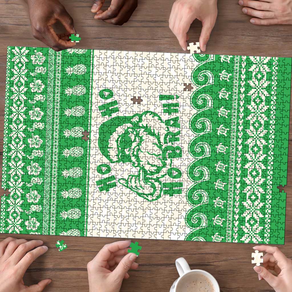 Green Mele Kalikimaka Hawaii Puzzle Funny Ho Ho Ho Santa Shaka LT14 - Polynesian Pride