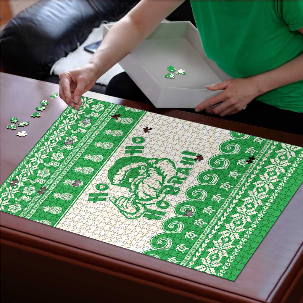 Green Mele Kalikimaka Hawaii Puzzle Funny Ho Ho Ho Santa Shaka LT14 - Polynesian Pride