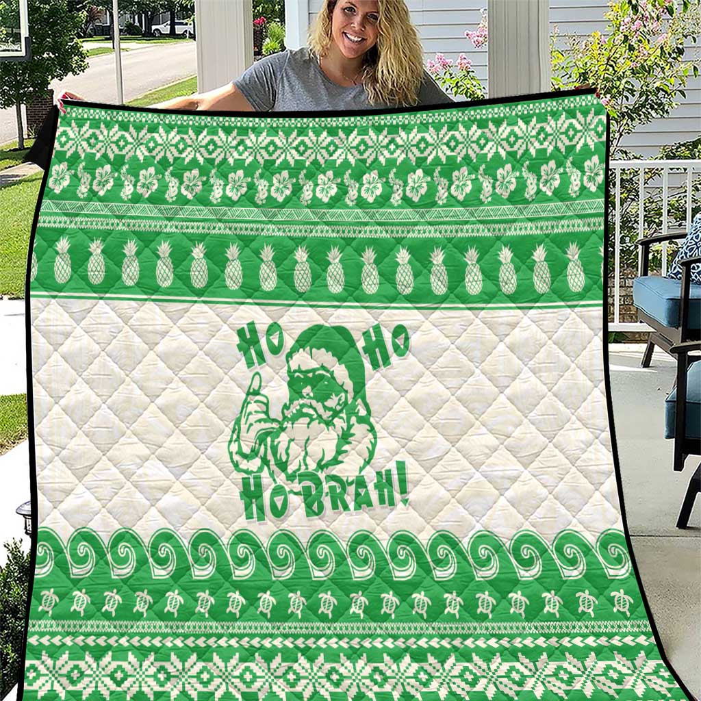 Green Mele Kalikimaka Hawaii Quilt Funny Ho Ho Ho Santa Shaka - Polynesian Pride