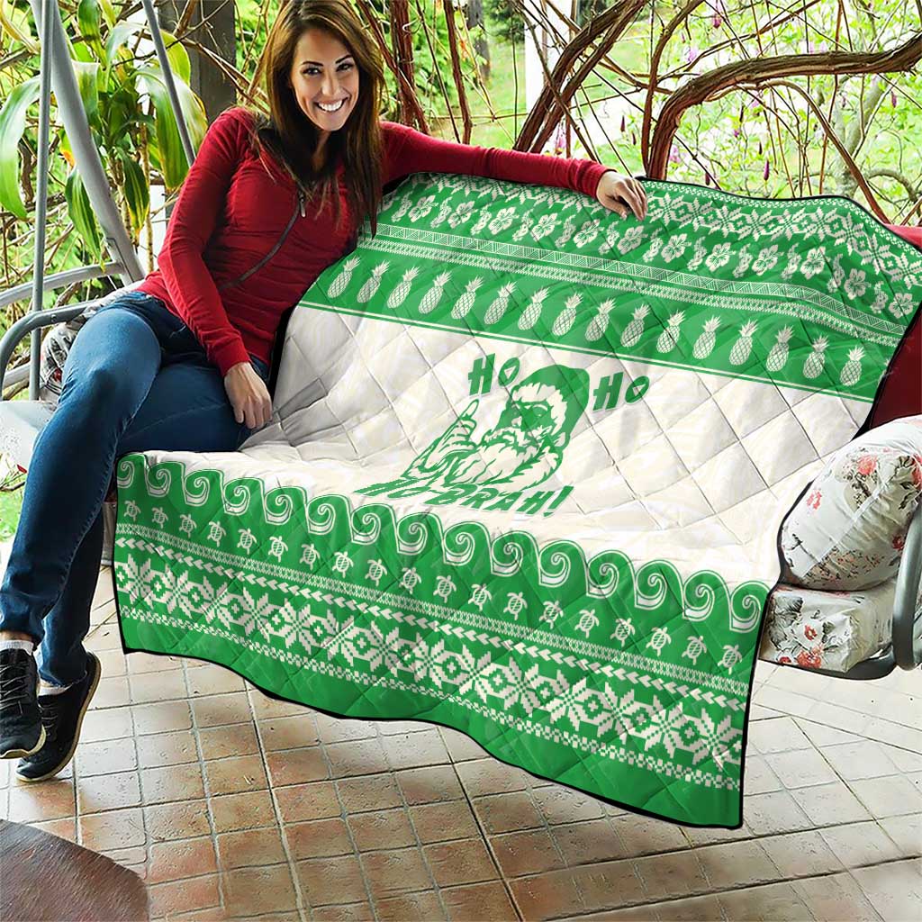 Green Mele Kalikimaka Hawaii Quilt Funny Ho Ho Ho Santa Shaka - Polynesian Pride