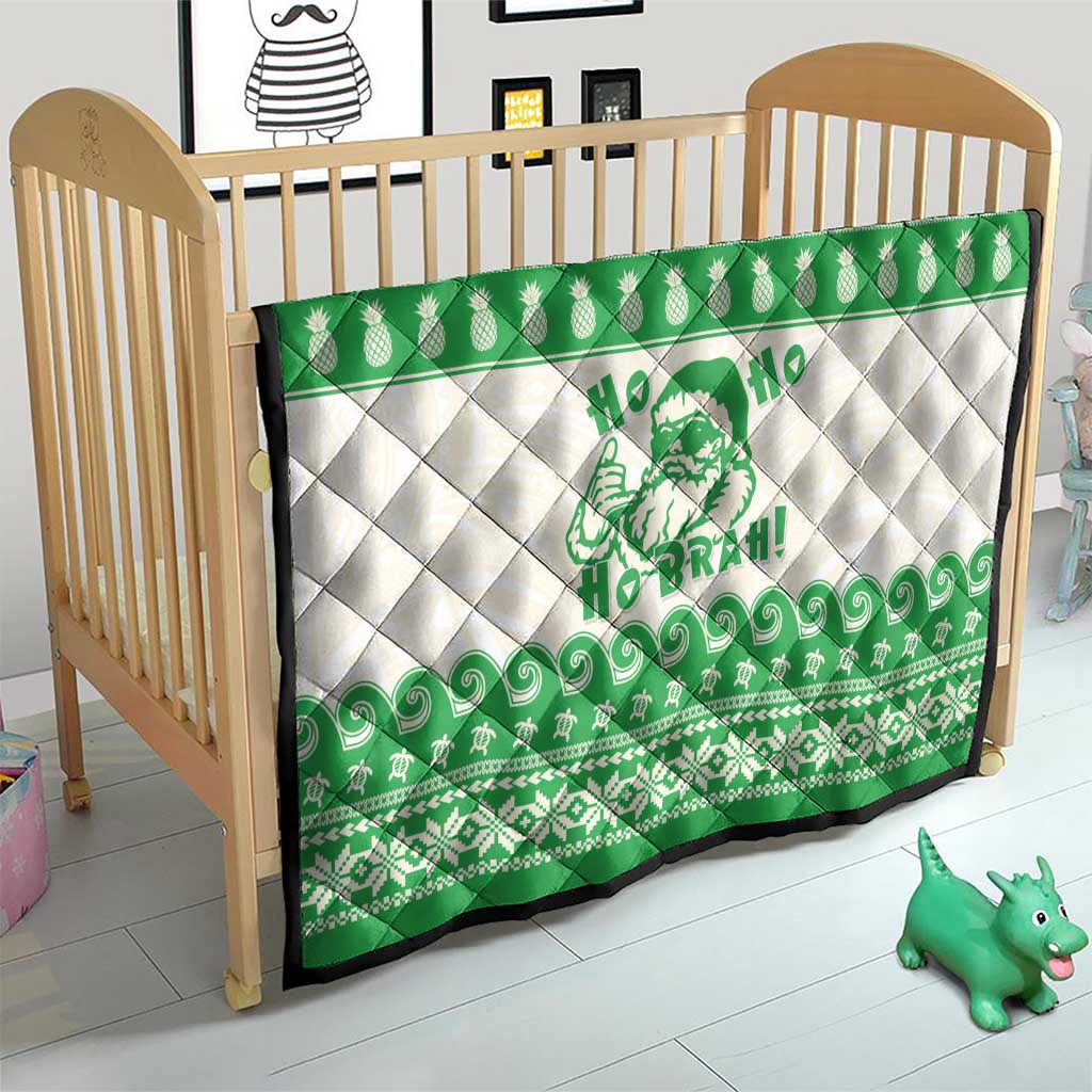 Green Mele Kalikimaka Hawaii Quilt Funny Ho Ho Ho Santa Shaka - Polynesian Pride