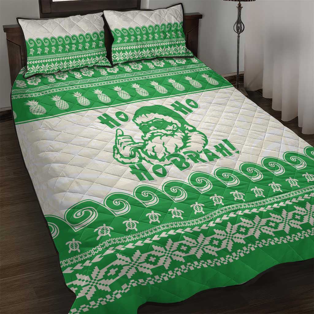 Green Mele Kalikimaka Hawaii Quilt Bed Set Funny Ho Ho Ho Santa Shaka - Polynesian Pride