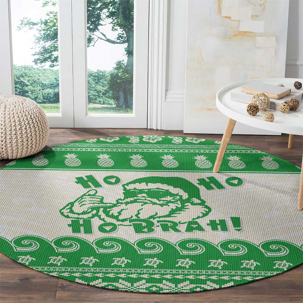 Green Mele Kalikimaka Hawaii Round Carpet Funny Ho Ho Ho Santa Shaka - Polynesian Pride