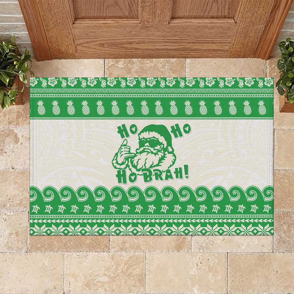 Green Mele Kalikimaka Hawaii Rubber Doormat Funny Ho Ho Ho Santa Shaka LT14 Green - Polynesian Pride