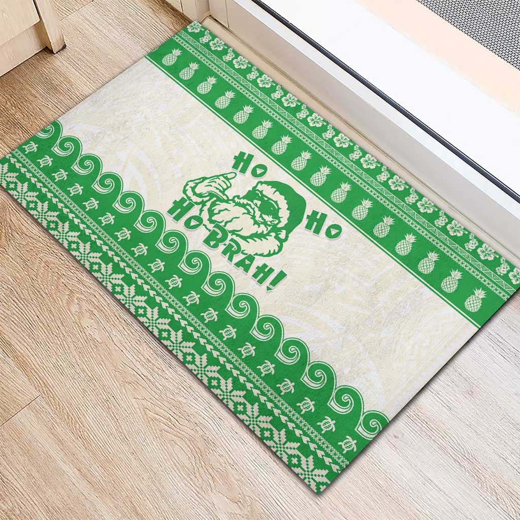 Green Mele Kalikimaka Hawaii Rubber Doormat Funny Ho Ho Ho Santa Shaka LT14 - Polynesian Pride