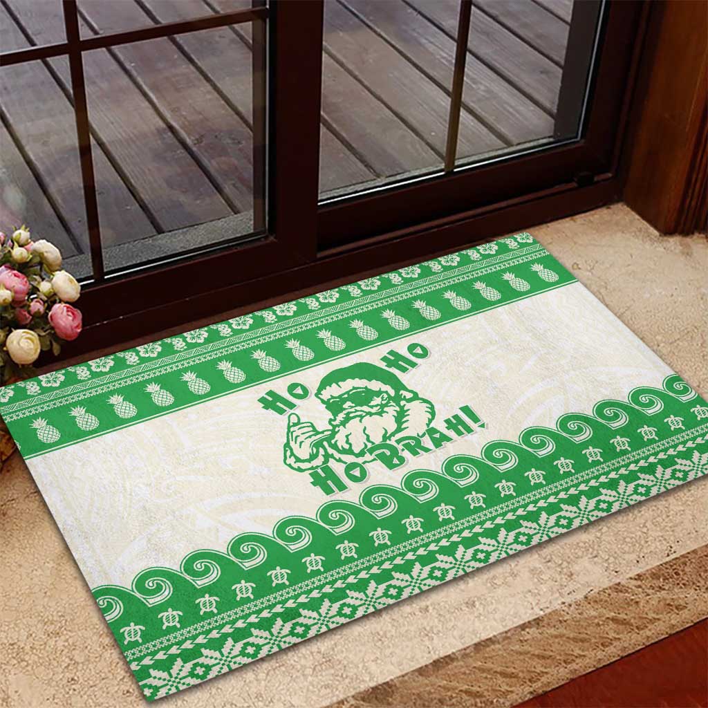 Green Mele Kalikimaka Hawaii Rubber Doormat Funny Ho Ho Ho Santa Shaka LT14 - Polynesian Pride