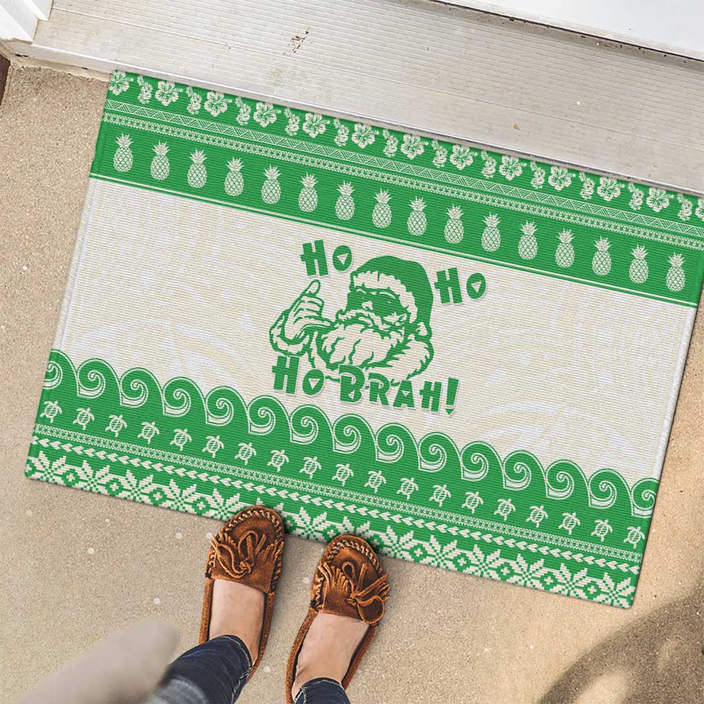 Green Mele Kalikimaka Hawaii Rubber Doormat Funny Ho Ho Ho Santa Shaka LT14 - Polynesian Pride