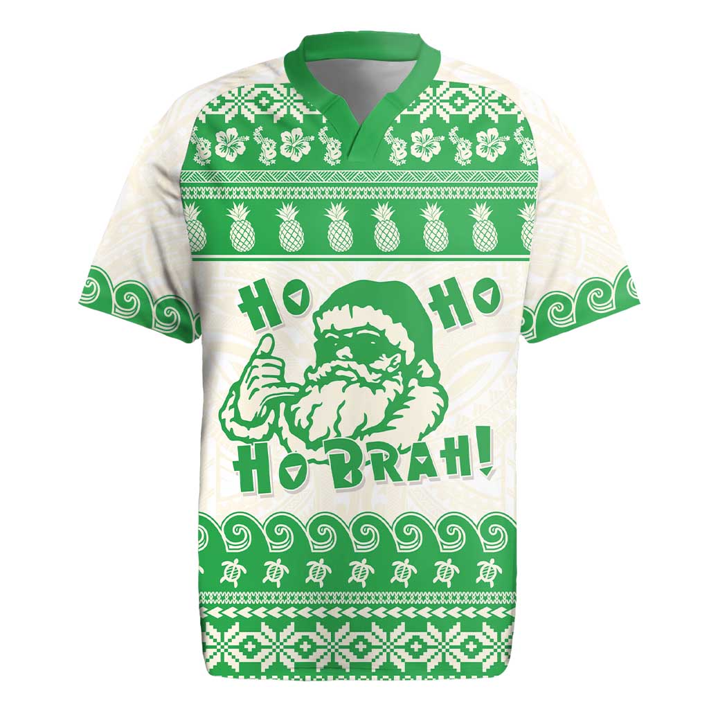 Green Mele Kalikimaka Hawaii Rugby Jersey Funny Ho Ho Ho Santa Shaka LT14 Green - Polynesian Pride