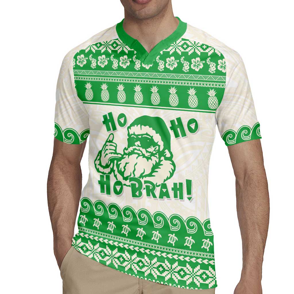 Green Mele Kalikimaka Hawaii Rugby Jersey Funny Ho Ho Ho Santa Shaka LT14 - Polynesian Pride
