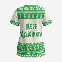 Green Mele Kalikimaka Hawaii Scrub Top Funny Ho Ho Ho Santa Shaka LT14 - Polynesian Pride