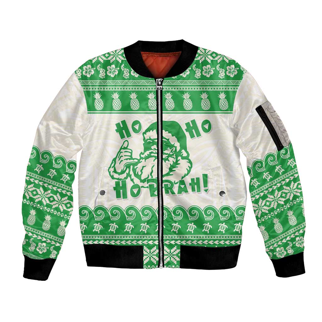Green Mele Kalikimaka Hawaii Sleeve Zip Bomber Jacket Funny Ho Ho Ho Santa Shaka LT14 Unisex Green - Polynesian Pride