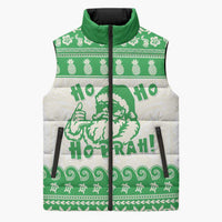 Green Mele Kalikimaka Hawaii Sleeveless Puffer Jacket Funny Ho Ho Ho Santa Shaka LT14 Unisex Green - Polynesian Pride