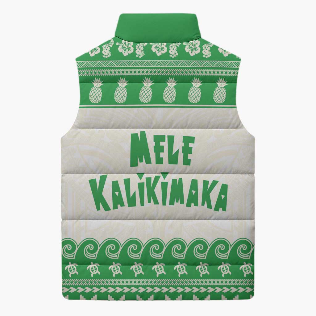 Green Mele Kalikimaka Hawaii Sleeveless Puffer Jacket Funny Ho Ho Ho Santa Shaka LT14 - Polynesian Pride