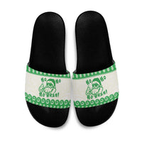 Green Mele Kalikimaka Hawaii Slide Sandals Funny Ho Ho Ho Santa Shaka - Polynesian Pride