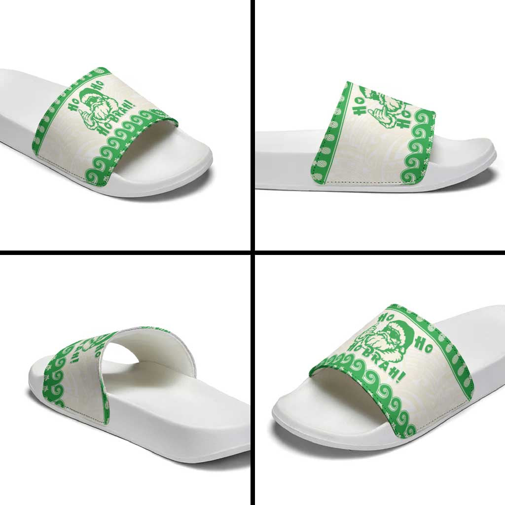 Green Mele Kalikimaka Hawaii Slide Sandals Funny Ho Ho Ho Santa Shaka - Polynesian Pride