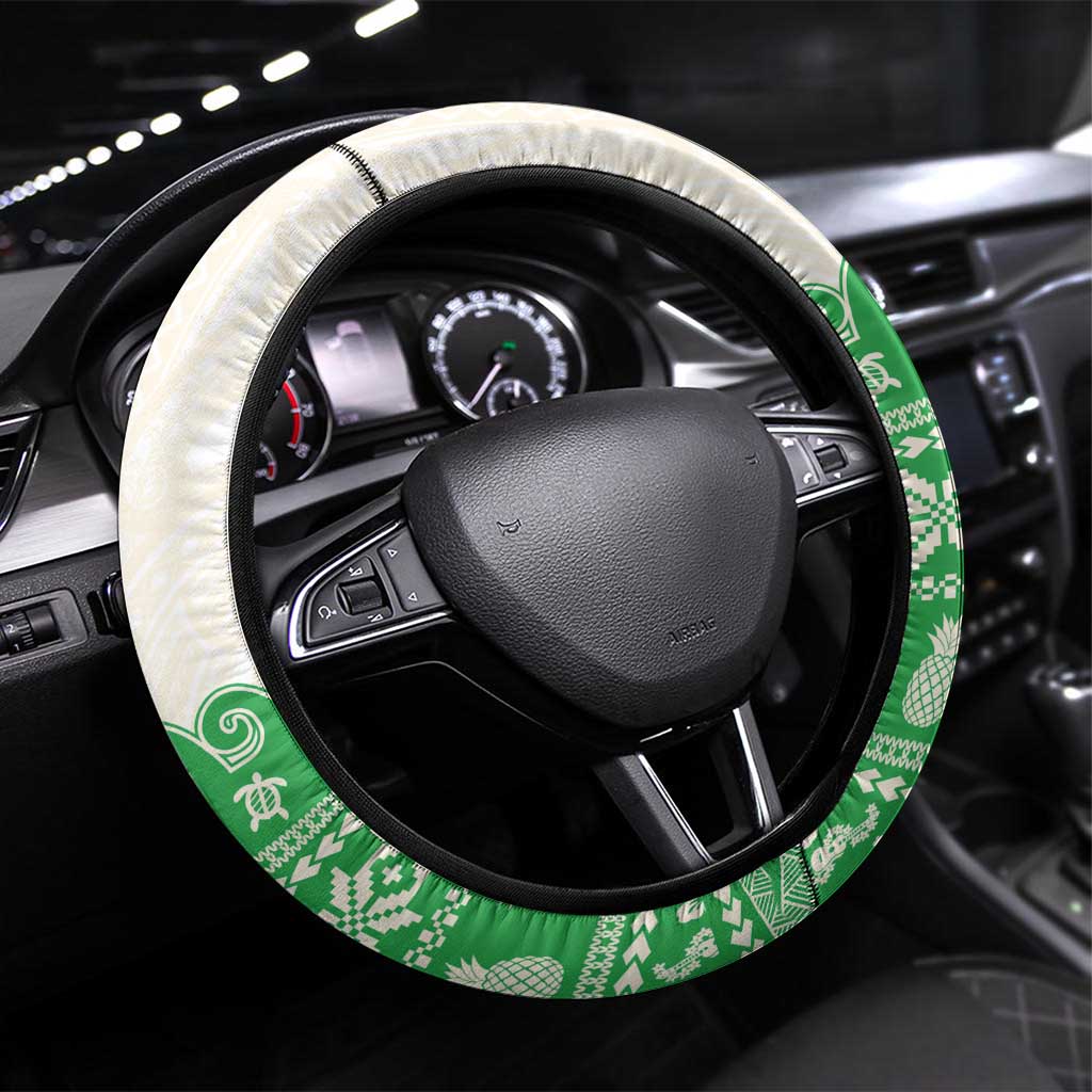 Green Mele Kalikimaka Hawaii Steering Wheel Cover Funny Ho Ho Ho Santa Shaka - Polynesian Pride