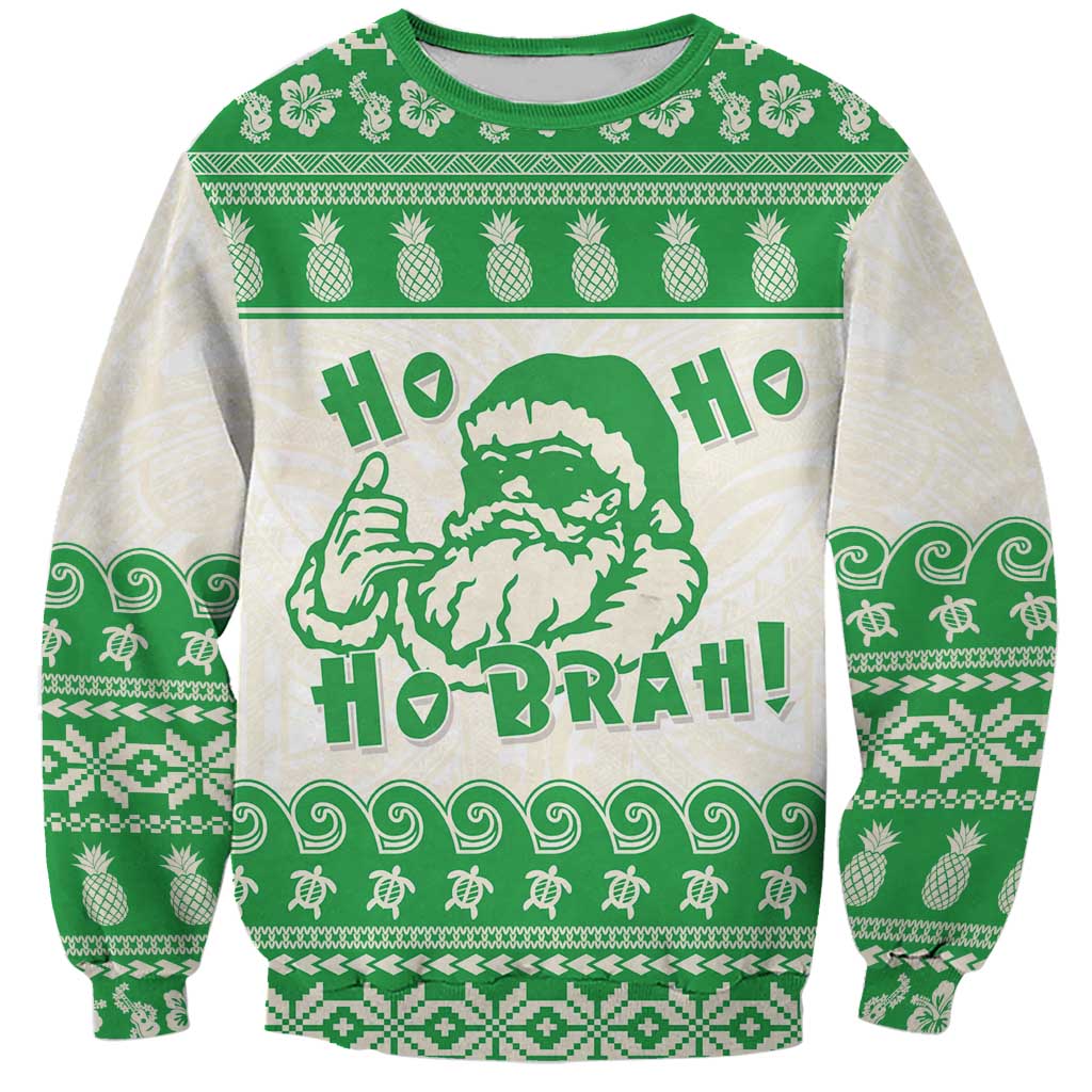 Green Mele Kalikimaka Hawaii Sweatshirt Funny Ho Ho Ho Santa Shaka LT14 Unisex Green - Polynesian Pride
