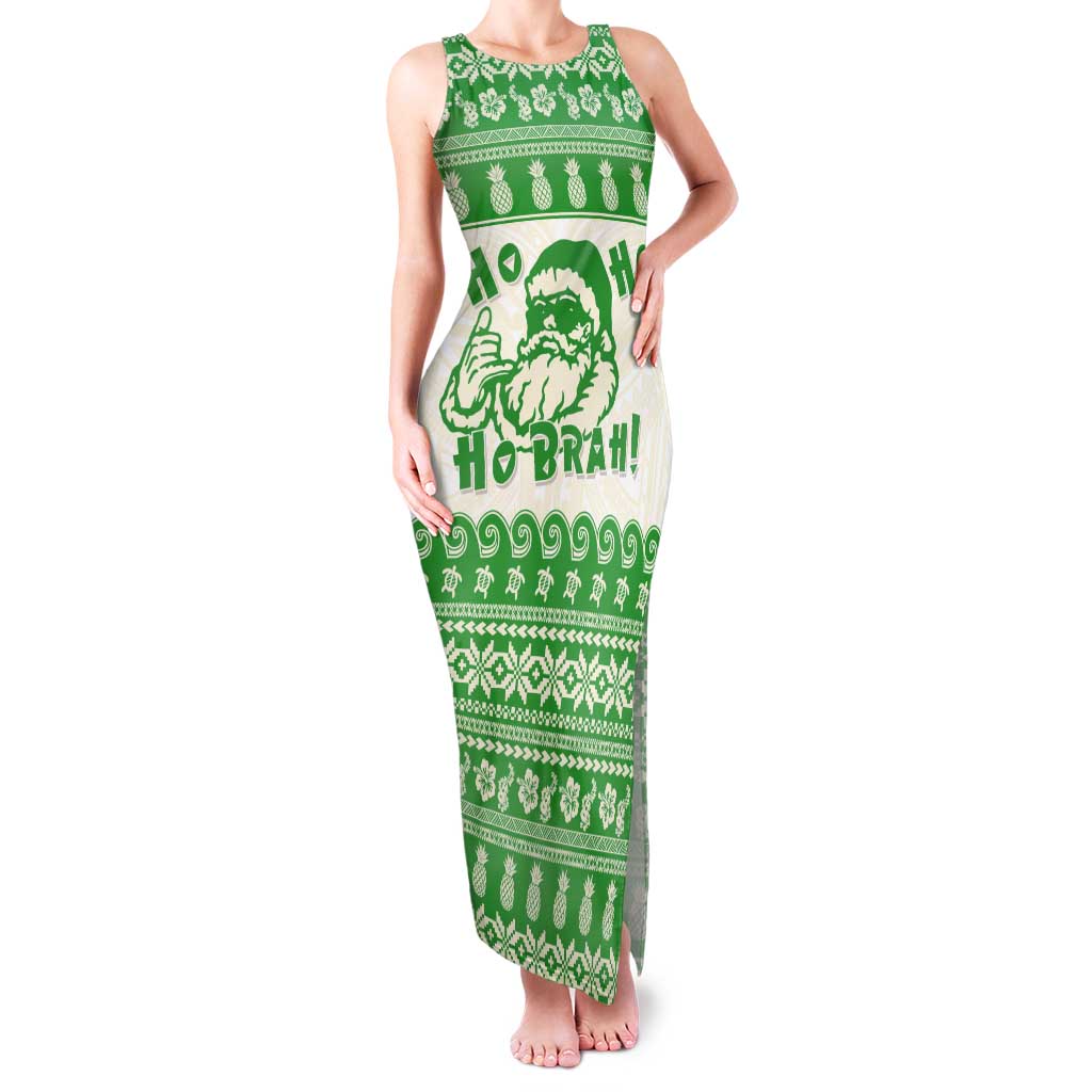 Green Mele Kalikimaka Hawaii Tank Maxi Dress Funny Ho Ho Ho Santa Shaka - Polynesian Pride