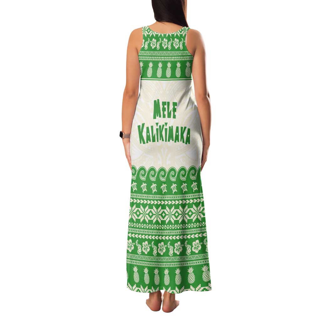 Green Mele Kalikimaka Hawaii Tank Maxi Dress Funny Ho Ho Ho Santa Shaka - Polynesian Pride