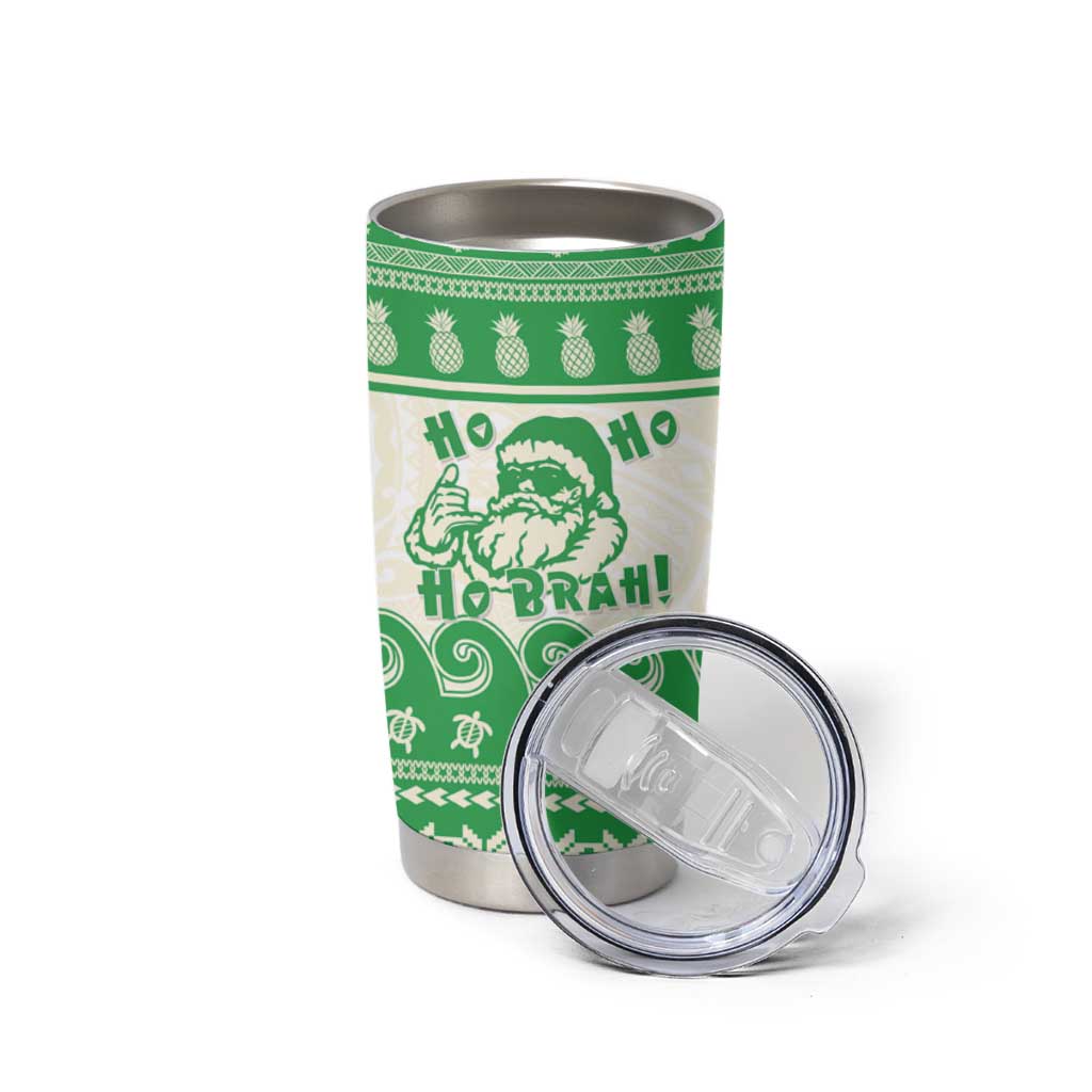 Green Mele Kalikimaka Hawaii Tumbler Cup Funny Ho Ho Ho Santa Shaka - Polynesian Pride