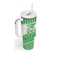 Green Mele Kalikimaka Hawaii Tumbler With Handle Funny Ho Ho Ho Santa Shaka - Polynesian Pride