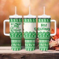 Green Mele Kalikimaka Hawaii Tumbler With Handle Funny Ho Ho Ho Santa Shaka - Polynesian Pride