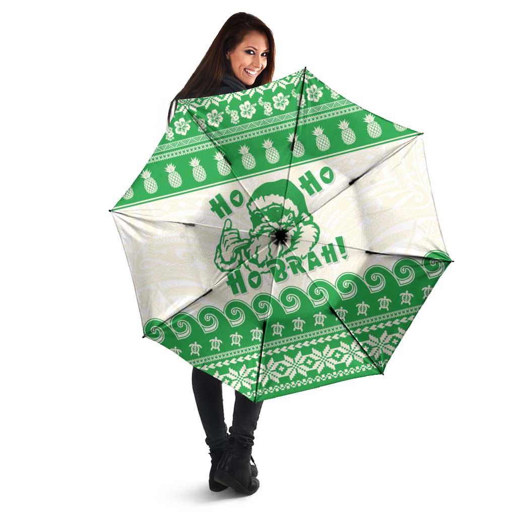 Green Mele Kalikimaka Hawaii Umbrella Funny Ho Ho Ho Santa Shaka - Polynesian Pride