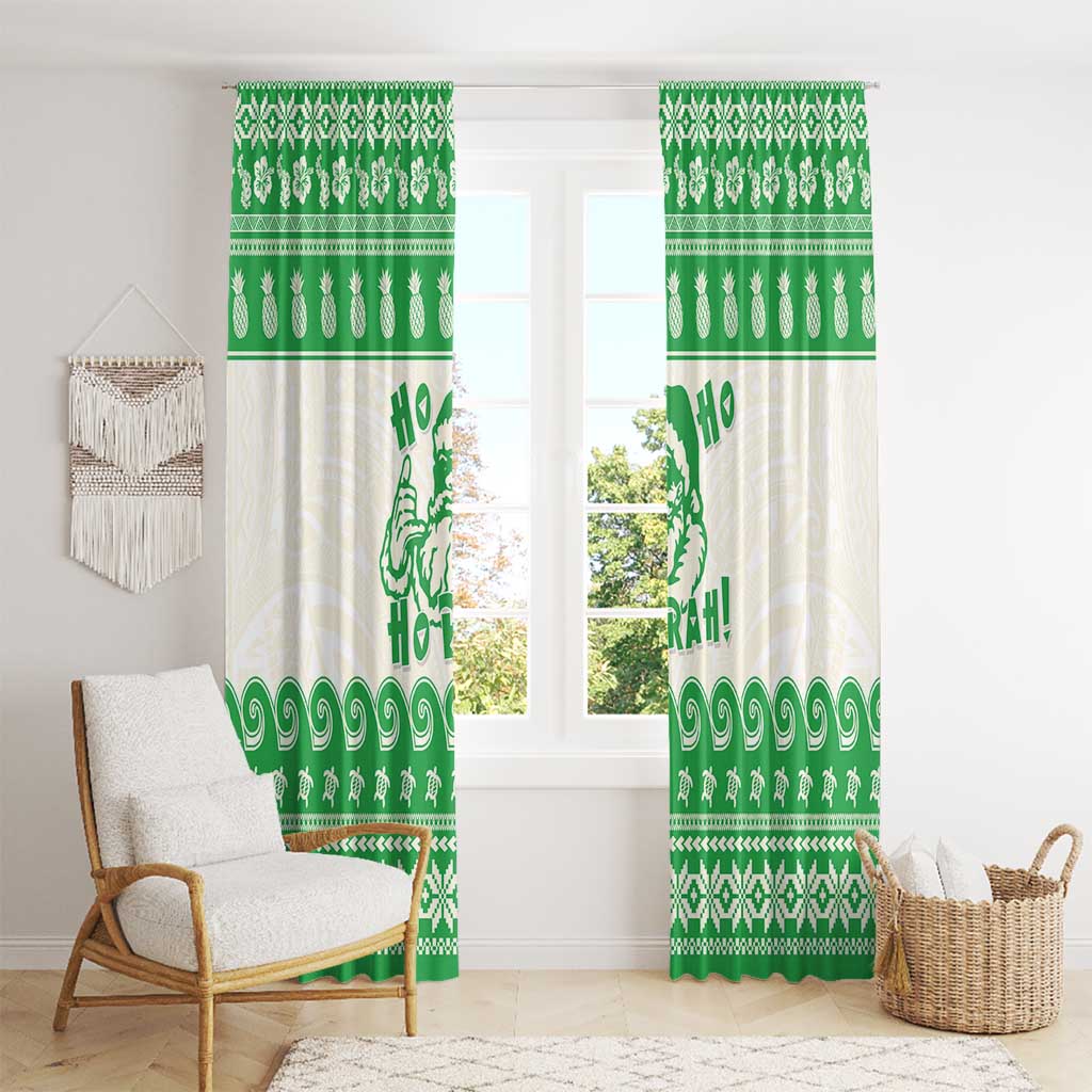 Green Mele Kalikimaka Hawaii Window Curtain Funny Ho Ho Ho Santa Shaka - Polynesian Pride