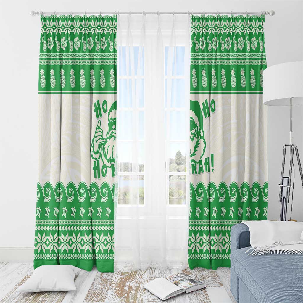 Green Mele Kalikimaka Hawaii Window Curtain Funny Ho Ho Ho Santa Shaka - Polynesian Pride