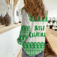 Green Mele Kalikimaka Hawaii Women Casual Shirt Funny Ho Ho Ho Santa Shaka - Polynesian Pride