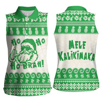 Green Mele Kalikimaka Hawaii Women Sleeveless Polo Shirt Funny Ho Ho Ho Santa Shaka - Polynesian Pride