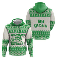 Green Mele Kalikimaka Hawaii Zip Hoodie Funny Ho Ho Ho Santa Shaka - Polynesian Pride