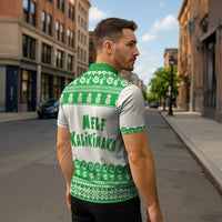 Green Mele Kalikimaka Hawaii Zipper Polo Shirt Funny Ho Ho Ho Santa Shaka - Polynesian Pride