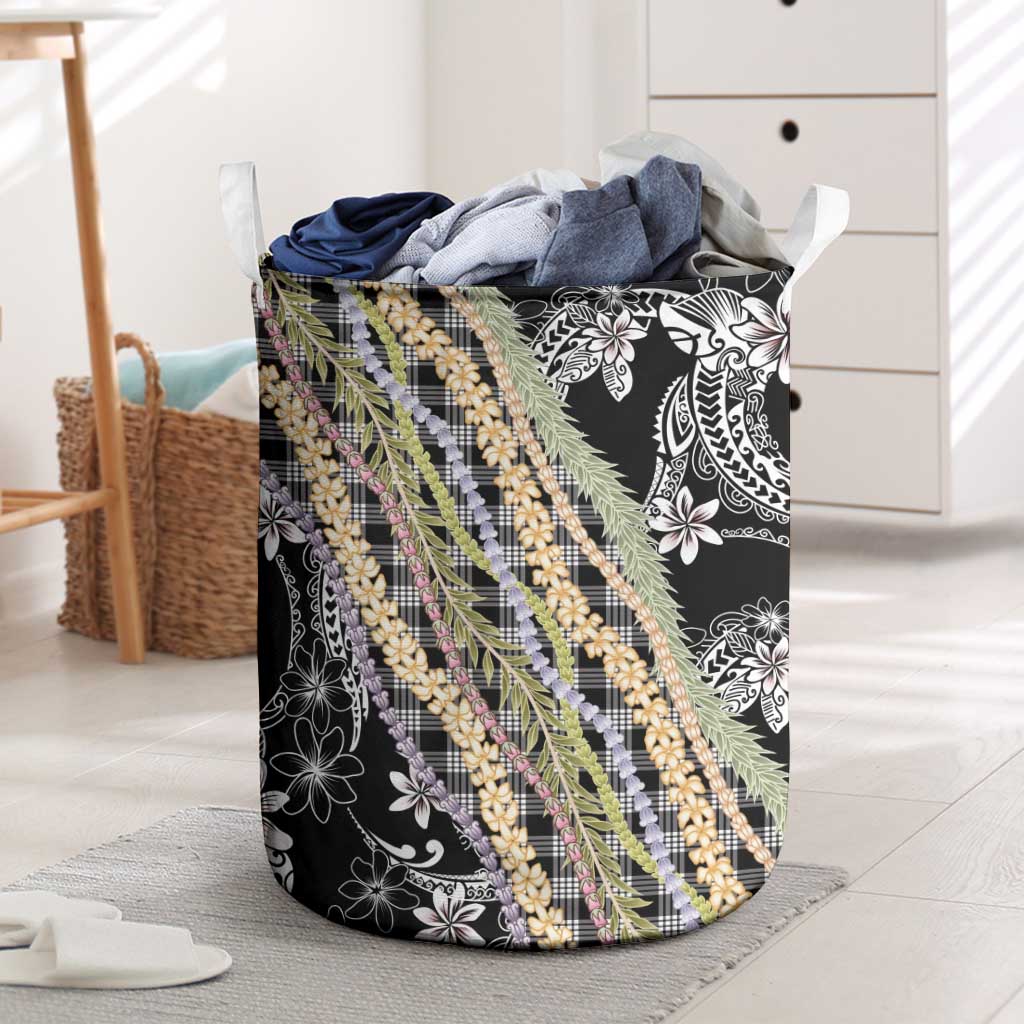 Black Palaka Hawaii Leis Laundry Basket Hawaiian-plaid Elegant Tropical Vibes LT14 Black - Polynesian Pride