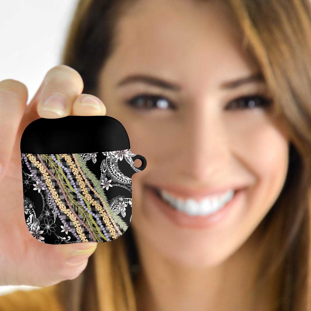 Black Palaka Hawaii Leis AirPods Case Hawaiian-plaid Elegant Tropical Vibes LT14 - Polynesian Pride