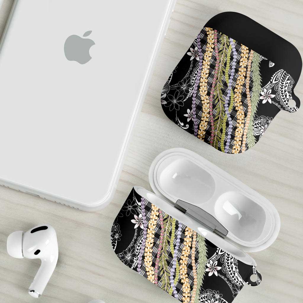 Black Palaka Hawaii Leis AirPods Case Hawaiian-plaid Elegant Tropical Vibes LT14 - Polynesian Pride