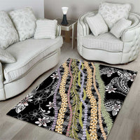Black Palaka Hawaii Leis Area Rug Hawaiian-plaid Elegant Tropical Vibes - Polynesian Pride