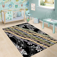 Black Palaka Hawaii Leis Area Rug Hawaiian-plaid Elegant Tropical Vibes - Polynesian Pride