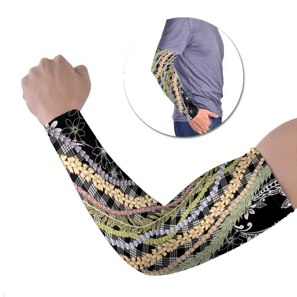 Black Palaka Hawaii Leis Arm Sleeves Hawaiian-plaid Elegant Tropical Vibes LT14 Set of 2 Black - Polynesian Pride