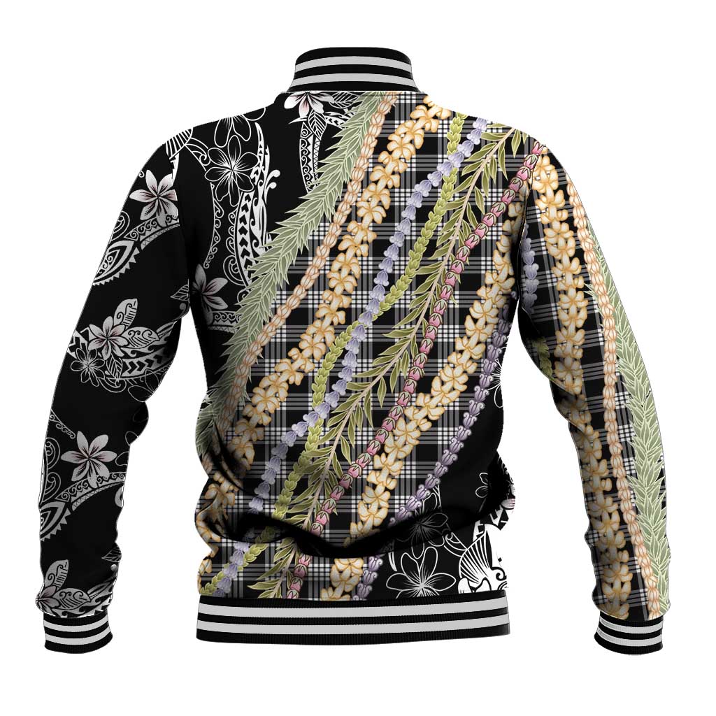 Black Palaka Hawaii Leis Baseball Jacket Hawaiian-plaid Elegant Tropical Vibes LT14 - Polynesian Pride