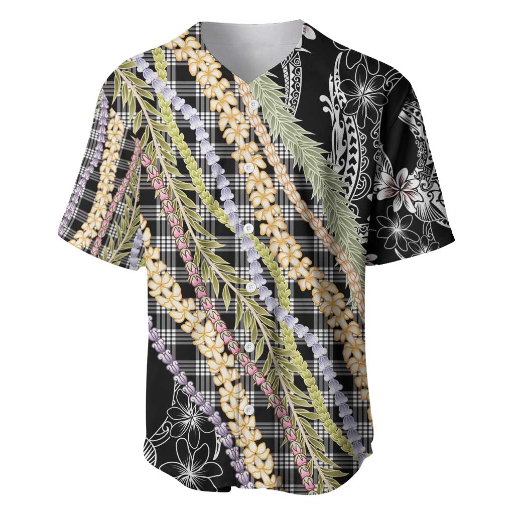 Black Palaka Hawaii Leis Baseball Jersey Hawaiian-plaid Elegant Tropical Vibes - Polynesian Pride