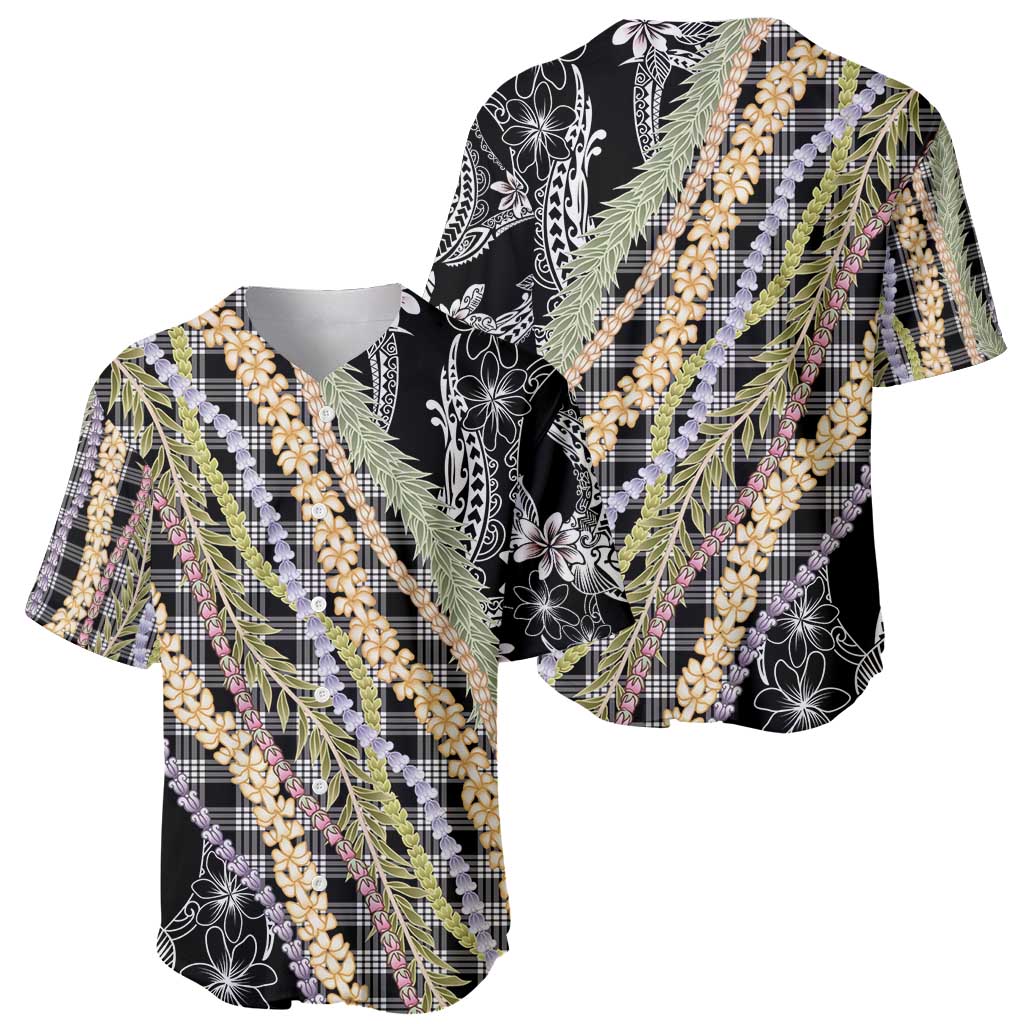 Black Palaka Hawaii Leis Baseball Jersey Hawaiian-plaid Elegant Tropical Vibes - Polynesian Pride