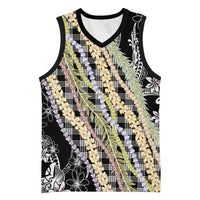 Black Palaka Hawaii Leis Basketball Jersey Hawaiian-plaid Elegant Tropical Vibes LT14 Unisex Black - Polynesian Pride