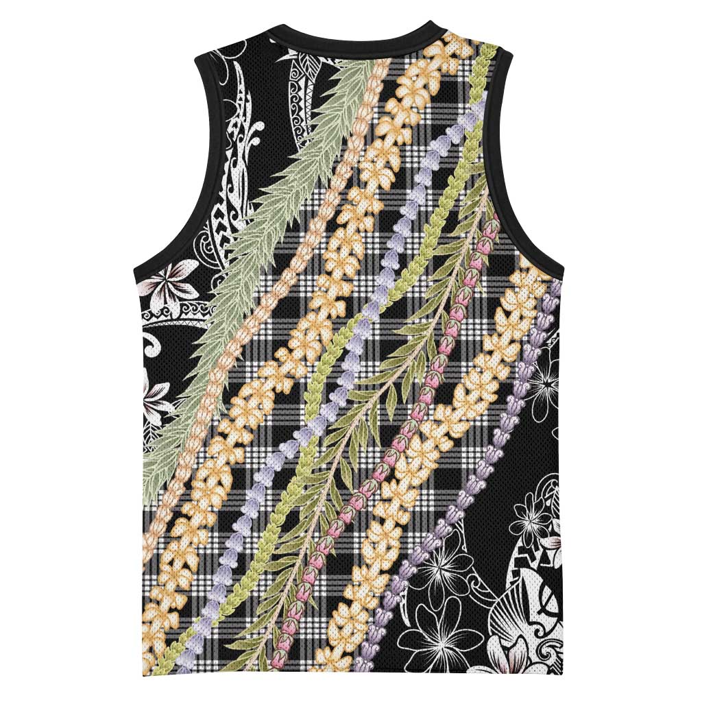Black Palaka Hawaii Leis Basketball Jersey Hawaiian-plaid Elegant Tropical Vibes LT14 - Polynesian Pride
