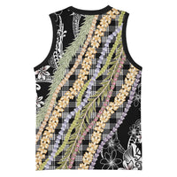 Black Palaka Hawaii Leis Basketball Jersey Hawaiian-plaid Elegant Tropical Vibes LT14 - Polynesian Pride