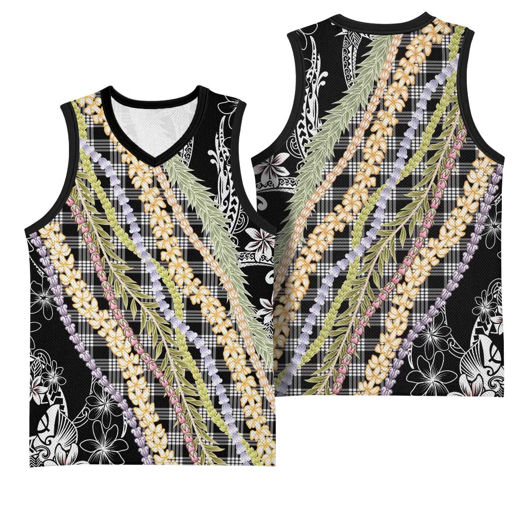 Black Palaka Hawaii Leis Basketball Jersey Hawaiian-plaid Elegant Tropical Vibes LT14 - Polynesian Pride