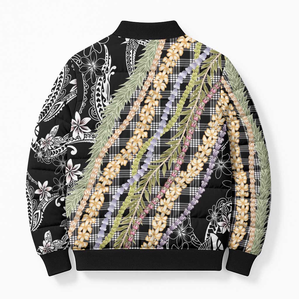 Black Palaka Hawaii Leis Bomber Puffer Jacket Hawaiian-plaid Elegant Tropical Vibes LT14 - Polynesian Pride