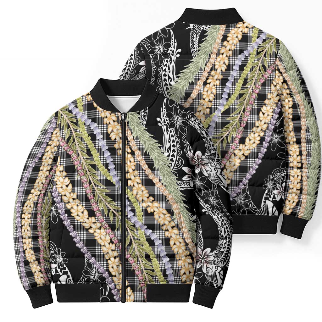 Black Palaka Hawaii Leis Bomber Puffer Jacket Hawaiian-plaid Elegant Tropical Vibes LT14 - Polynesian Pride